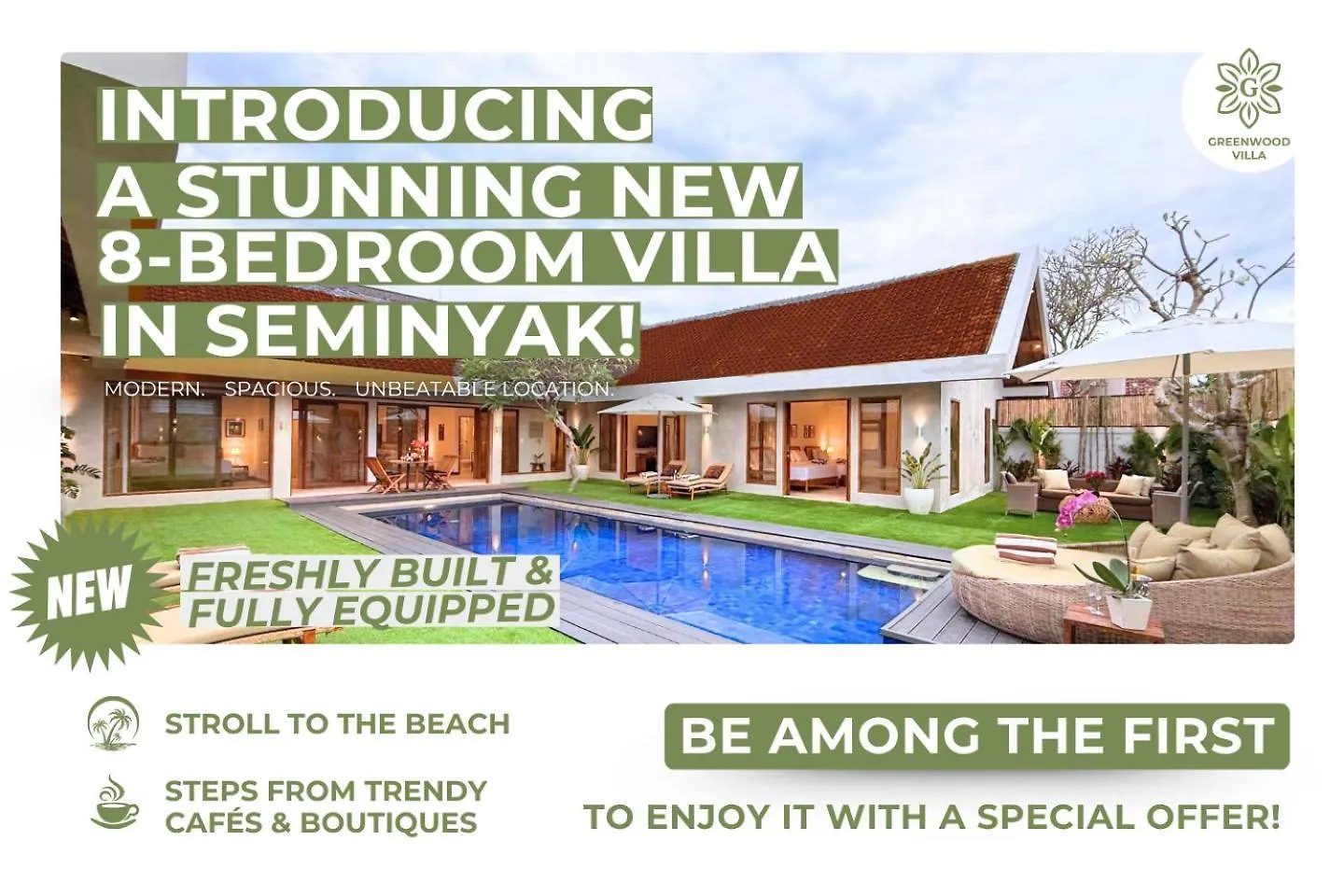 New, Seminyak 8 Bed,10 Bath Villa, Best Location